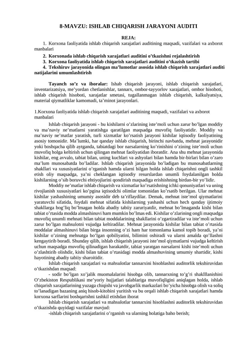 ISHLAB CHIQARISH JARAYONI AUDITI 1