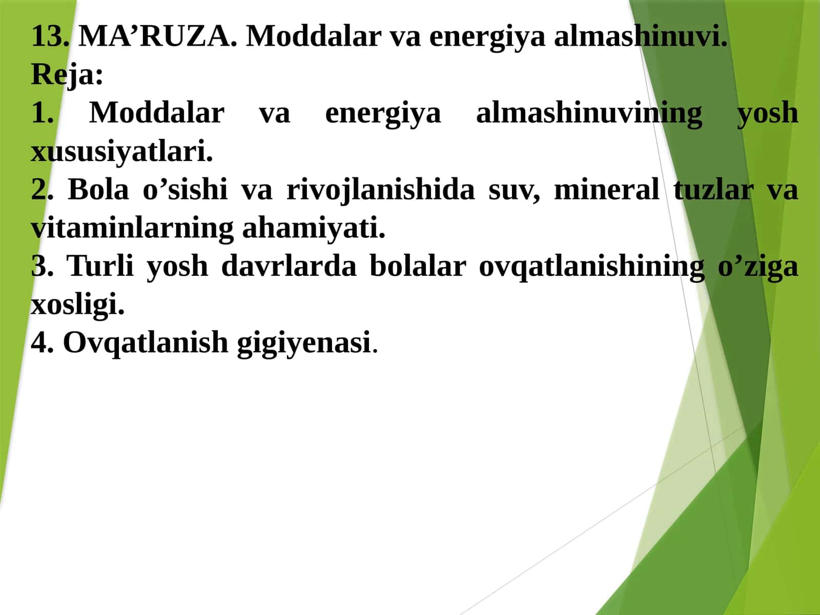 MA’RUZA. Moddalar va energiya almashinuvi 1