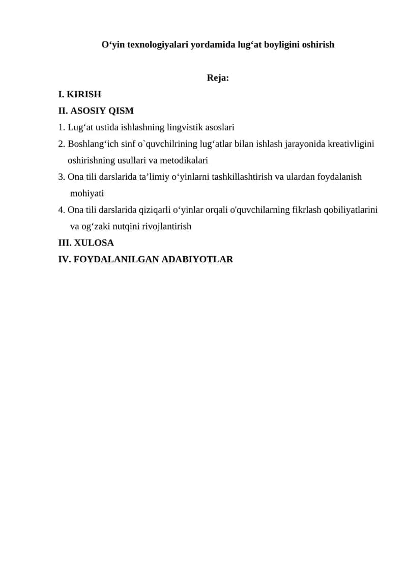O'yin texnologiyalari yordamida lug'at boyligini oshirish 1