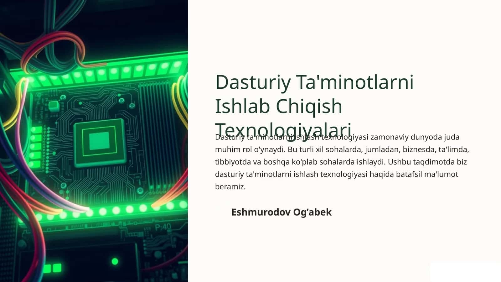 Dasturiy Ta'minotlarni Ishlab Chiqish Texnologiyalari 1