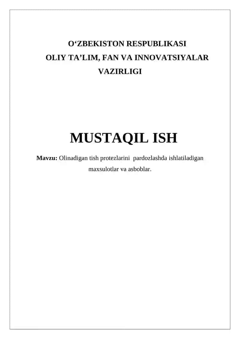 Olinadigan tish protezlarini pardozlashda ishlatiladigan maxsulotlar va asboblar