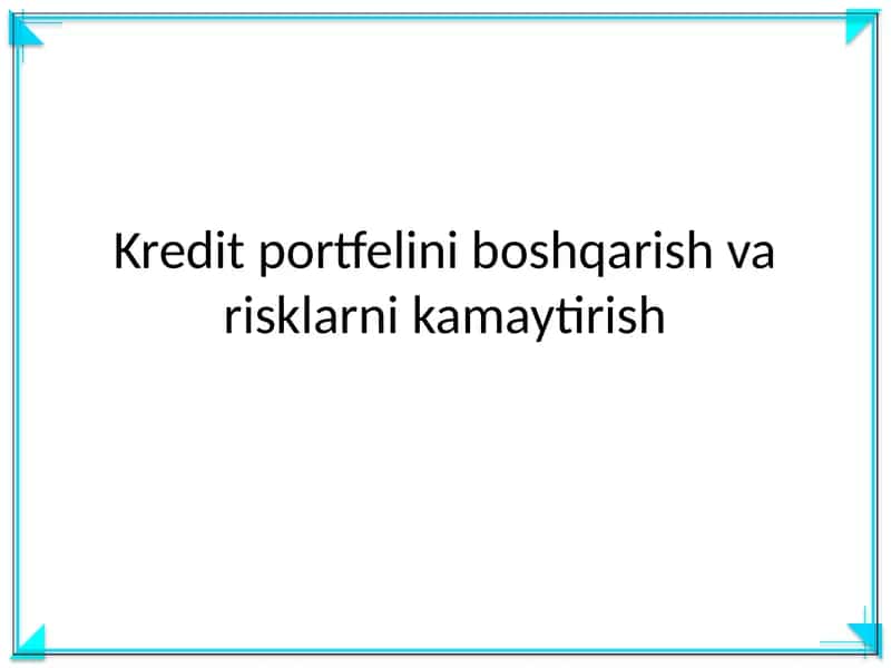 Kredit portfelini boshqarish va risklarni kamaytirish 1