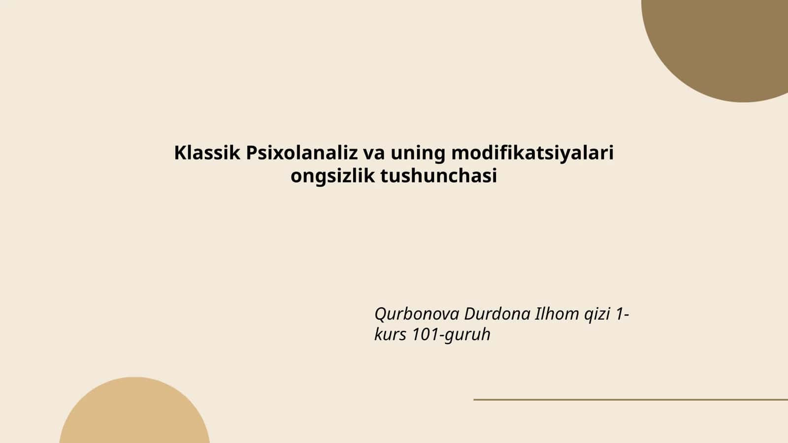 Klassik Psixolanaliz va uning modifikatsiyalari ongsizlik tushunchasi 1