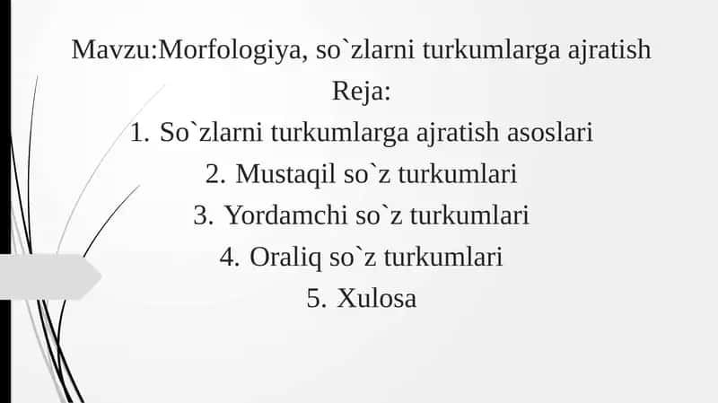 Morfologiya, so'zlar niturkumlarga ajratish 1