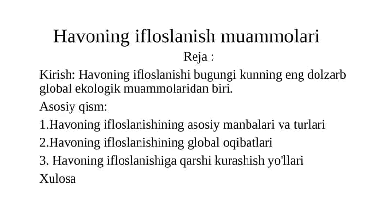 Havoning ifloslanish muammolari 1