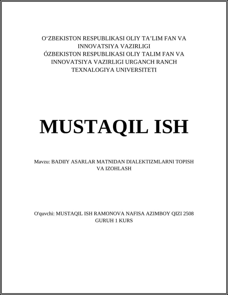 BADIIY ASARLAR MATNIDAN DIALEKTIZMLARNI TOPISH VA IZOHLASH 1