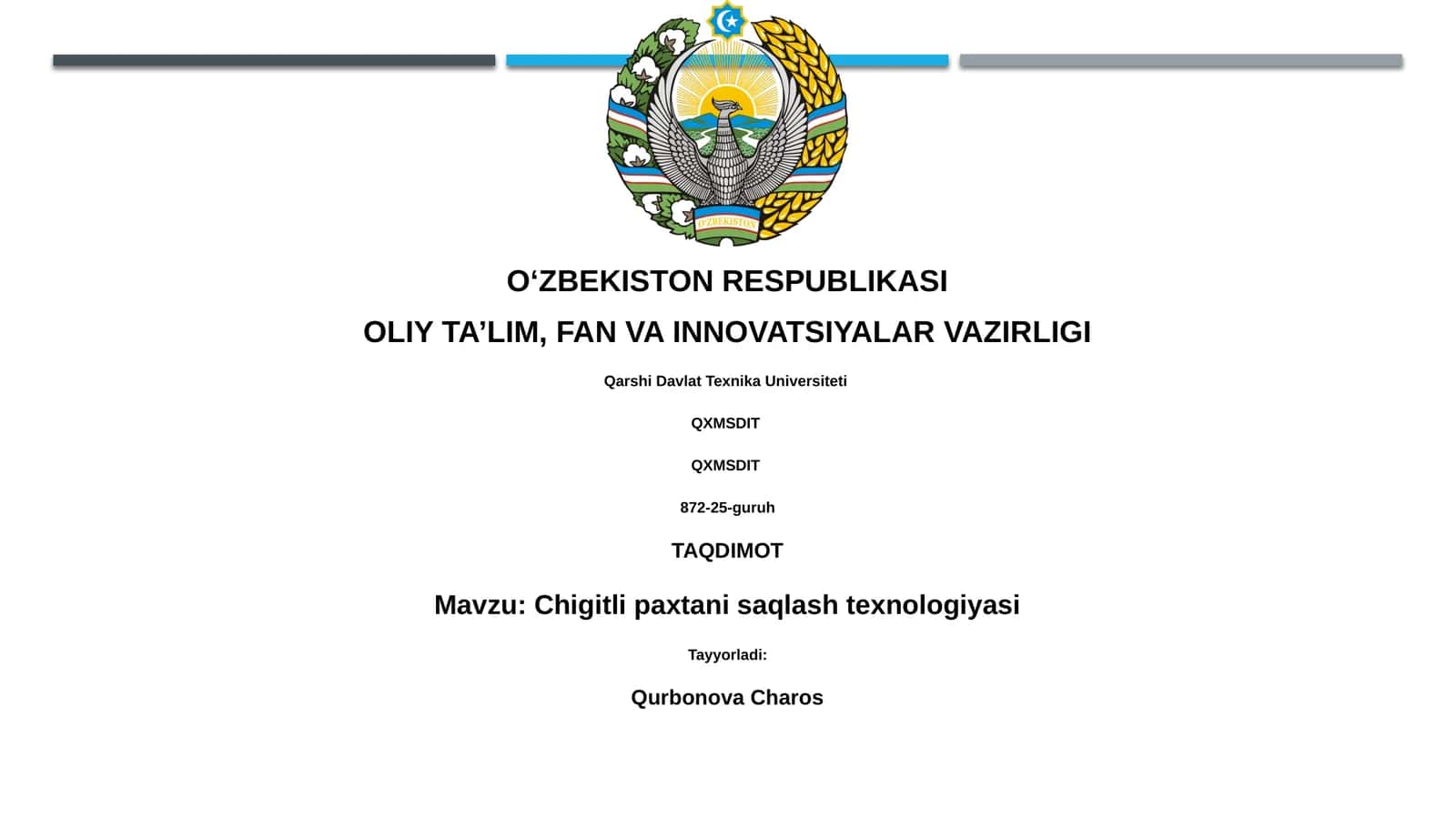 Chigitli paxtani saqlash texnologiyasi 1
