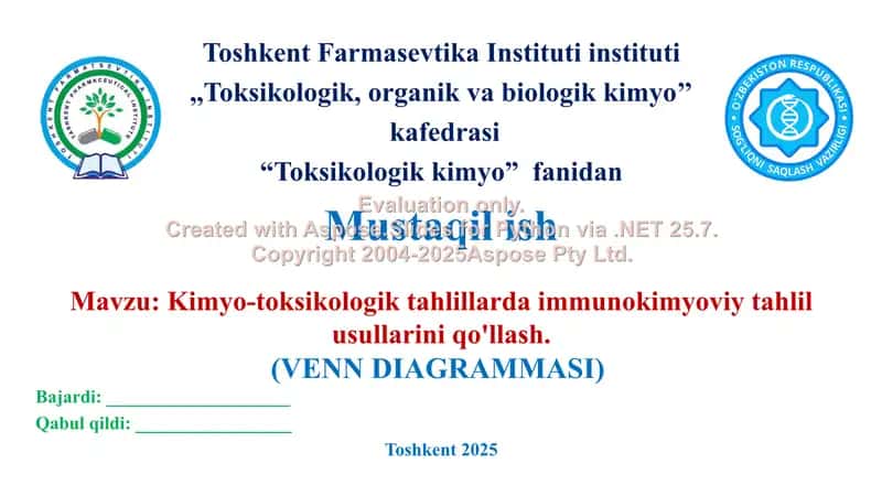 14. Kimyo-toksikologik tahlillarda immunokimyoviy tahlil usullarini qo'llash. Venn diagrammasi. 1