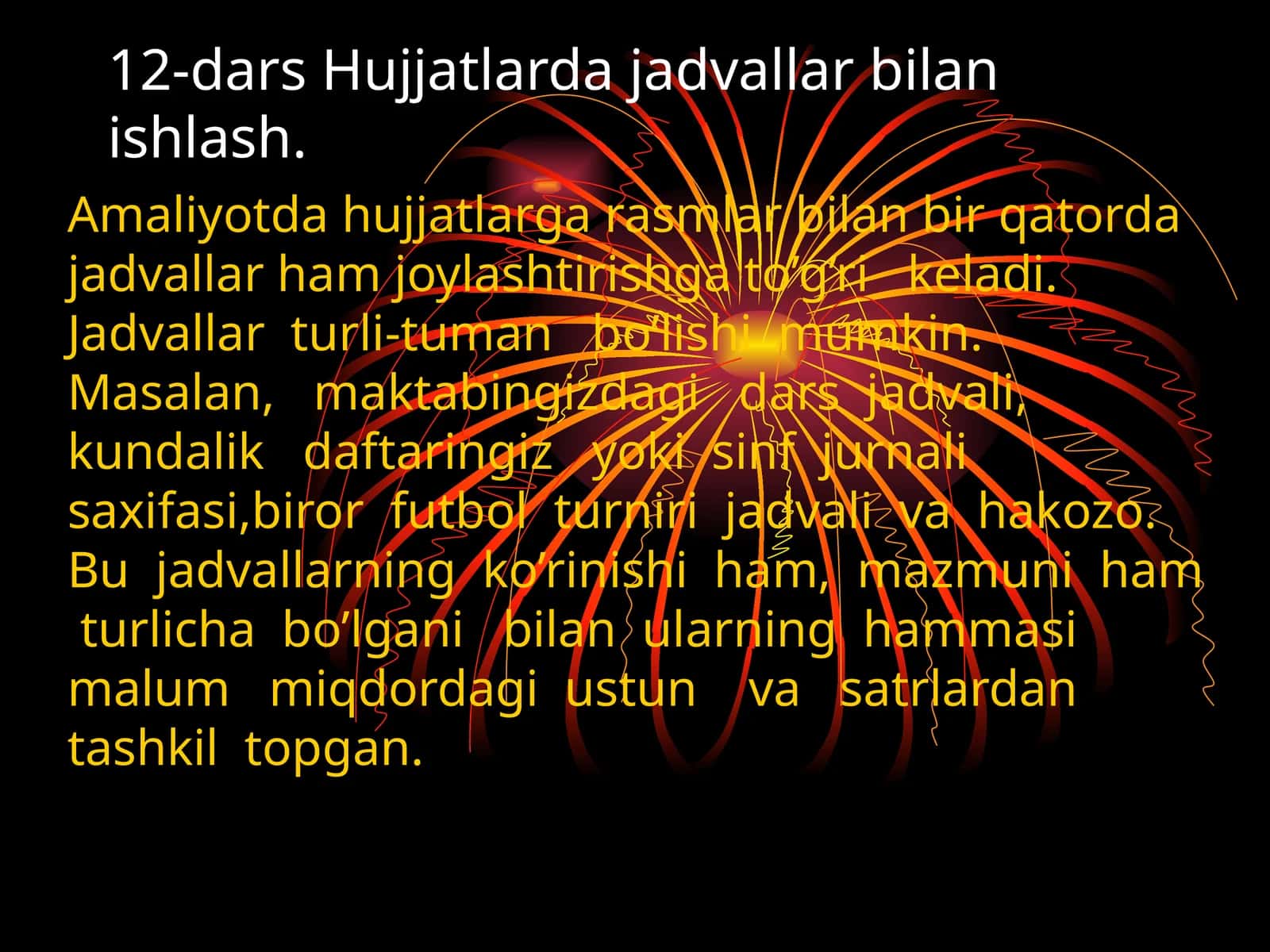 12-dars Hujjatlarda jadvallar bilan ishlash 1