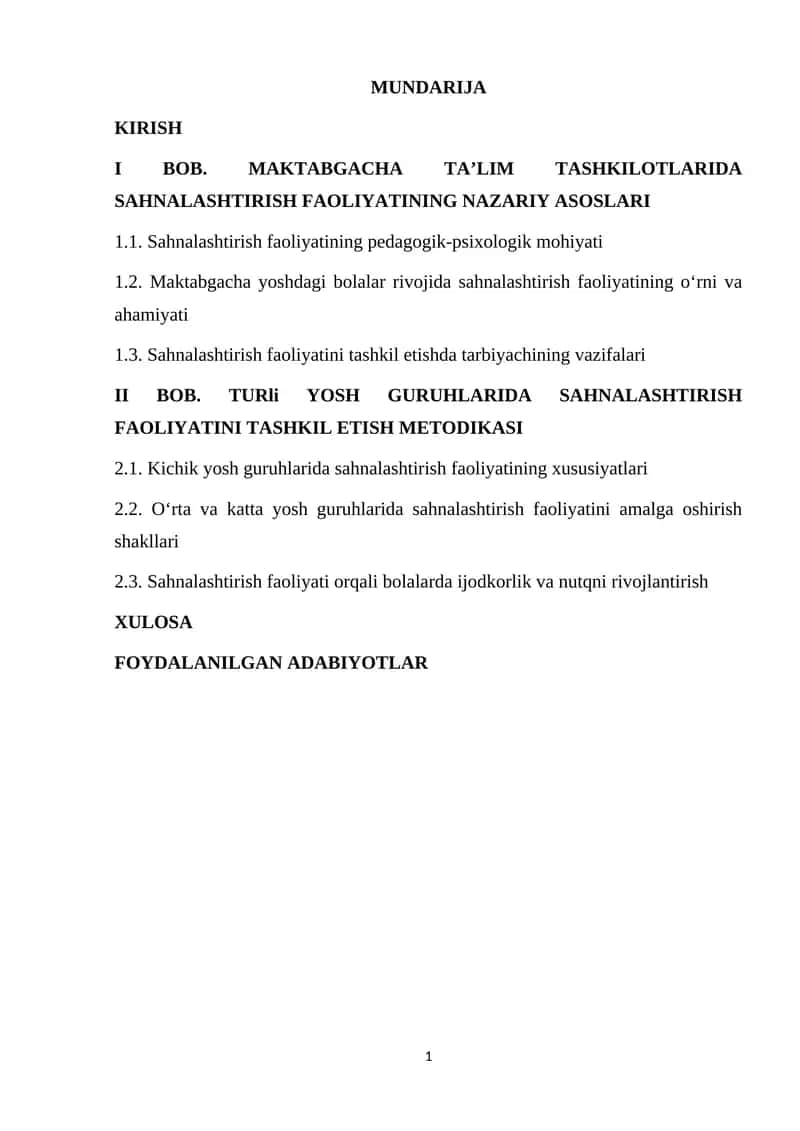 Mavzu: Sahnalashtirish faoliyatining pedagogik-psixologik mohiyati 1