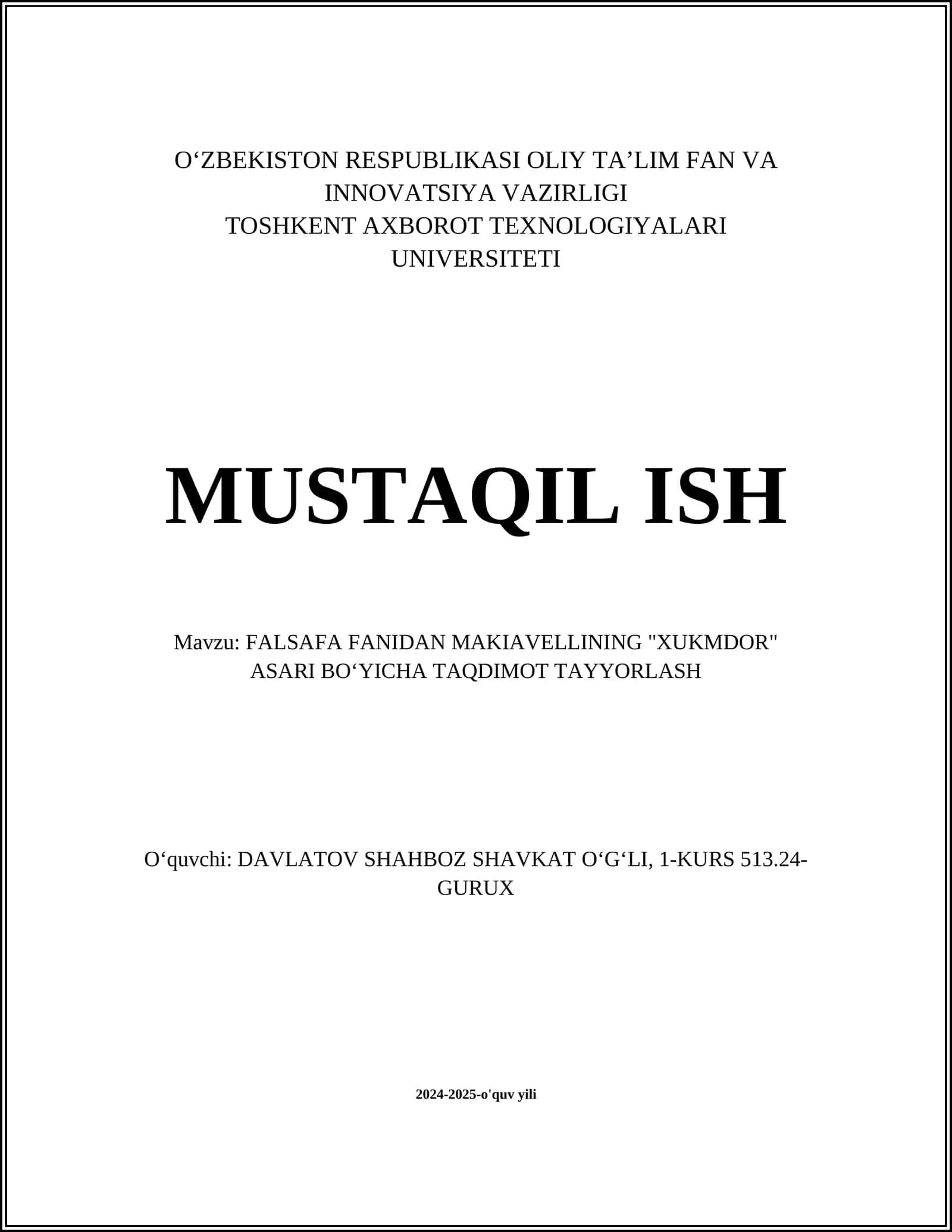 FALSAFA FANIDAN MAKIAVELLINING "XUKMDOR" ASARI BO‘YICHA TAQDIMOT TAYYORLASH 1