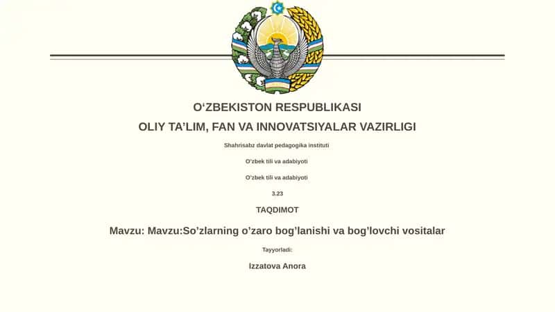 So’zlarning o’zaro bog’lanishi va bog’lovchi vositalar 1