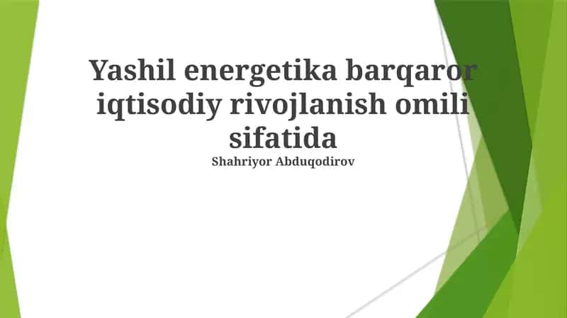 Yashil energetika barqaror iqtisodiy rivojlanish 1