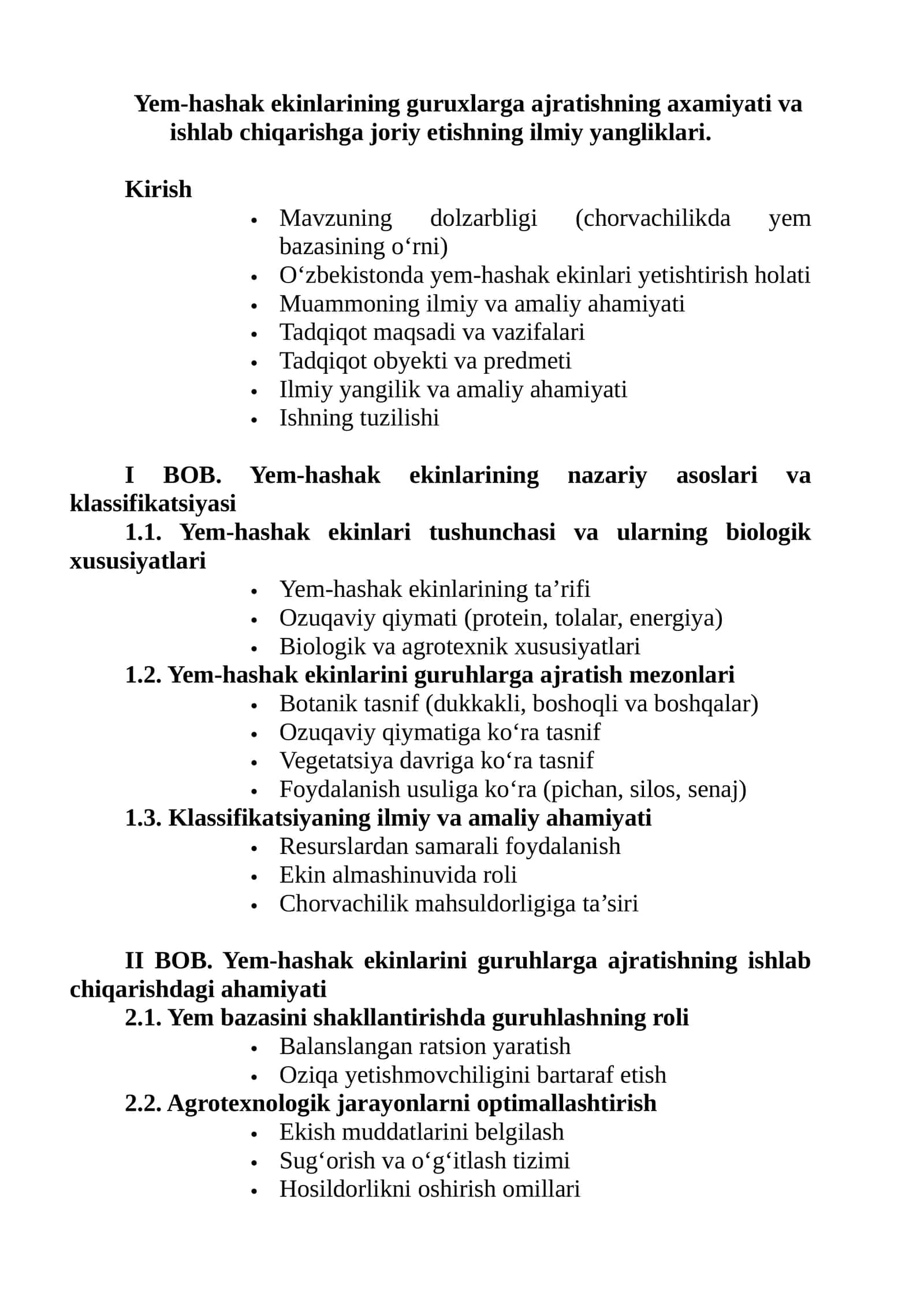 Yem-hashak ekinlarining guruhlarga ajratishning ahamiyati va ishlab chiqarishga joriy etishning ilmiy yangliklari 1