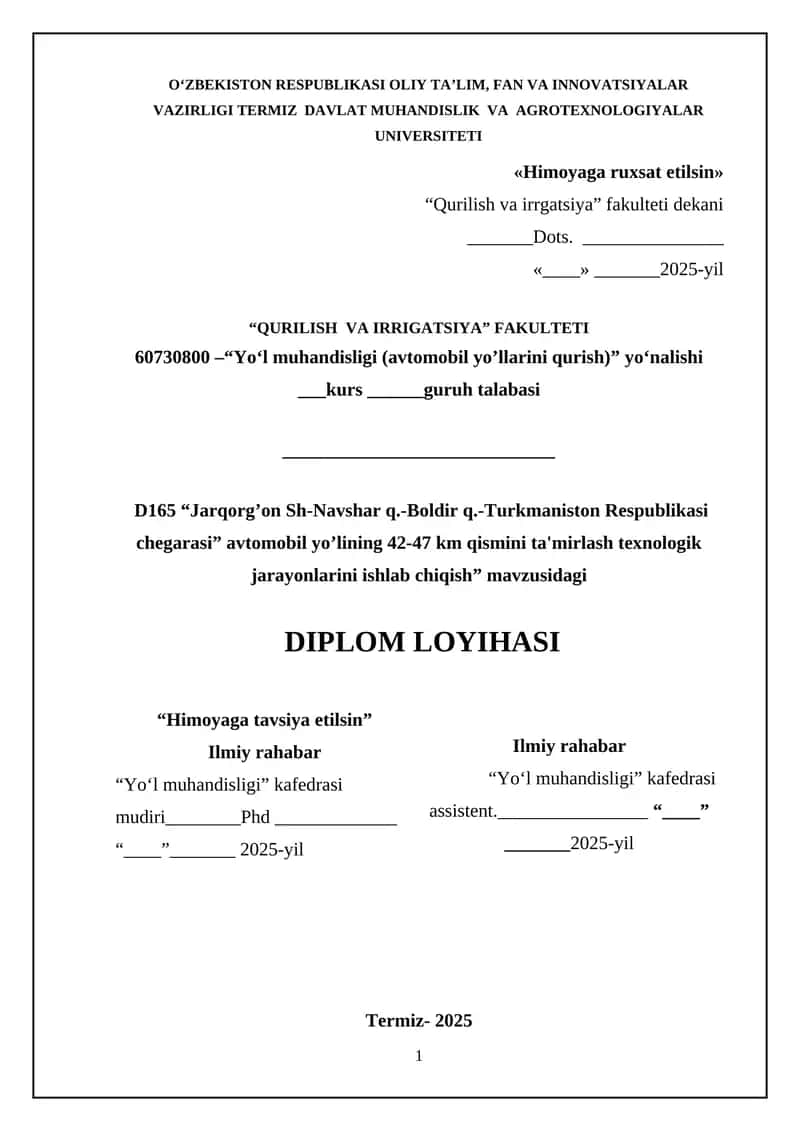 Yo‘l muhandisligi (Avtomobil yo’llarini qurish) 1