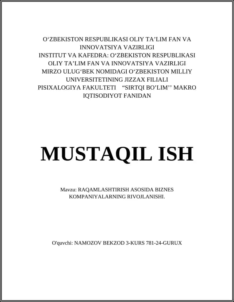 RAQAMLASHTIRISH ASOSIDA BIZNES KOMPANIYALARNING RIVOJLANISHI 1