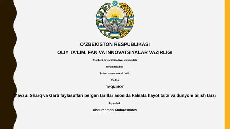 Sharq va Garb faylasuflari bergan tariflar asosida Falsafa hayot tarzi va dunyoni bilish tarzi 1