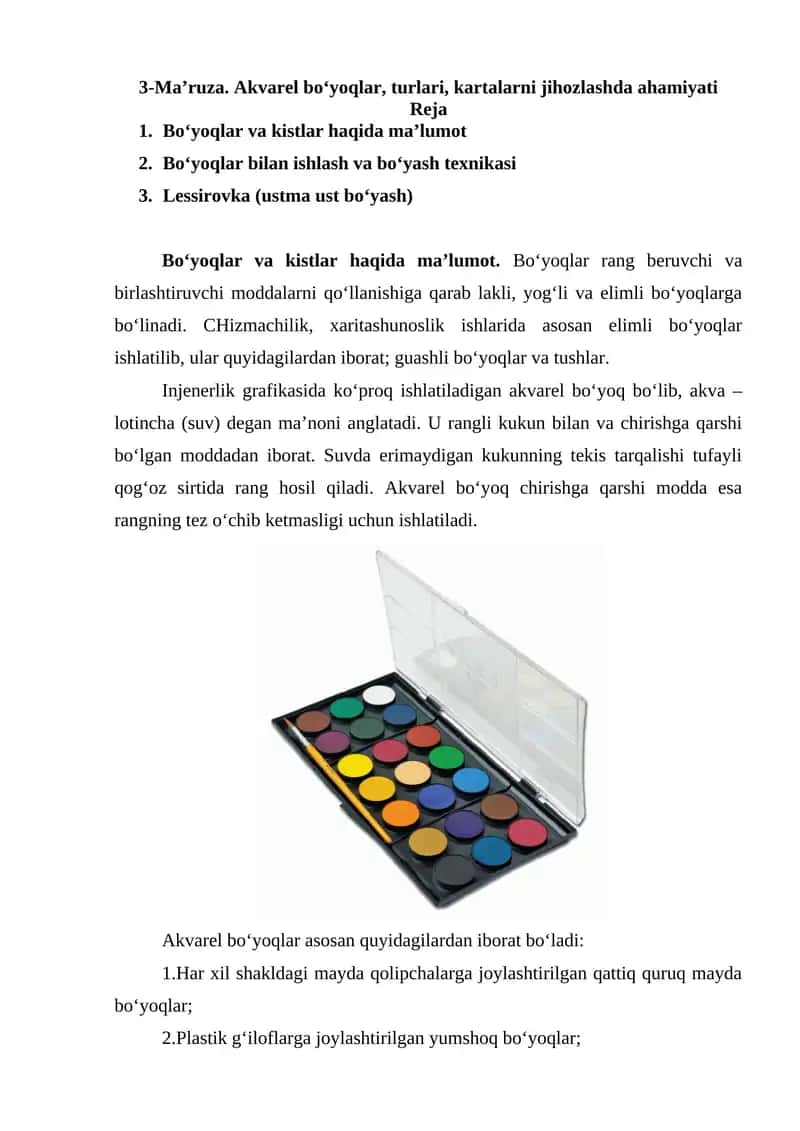 Akvarel bo‘yoqlar 1