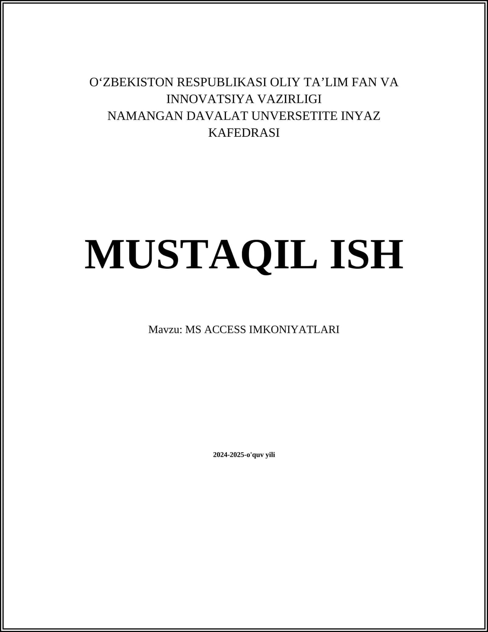 MS ACCESS IMKONIYATLARI 1