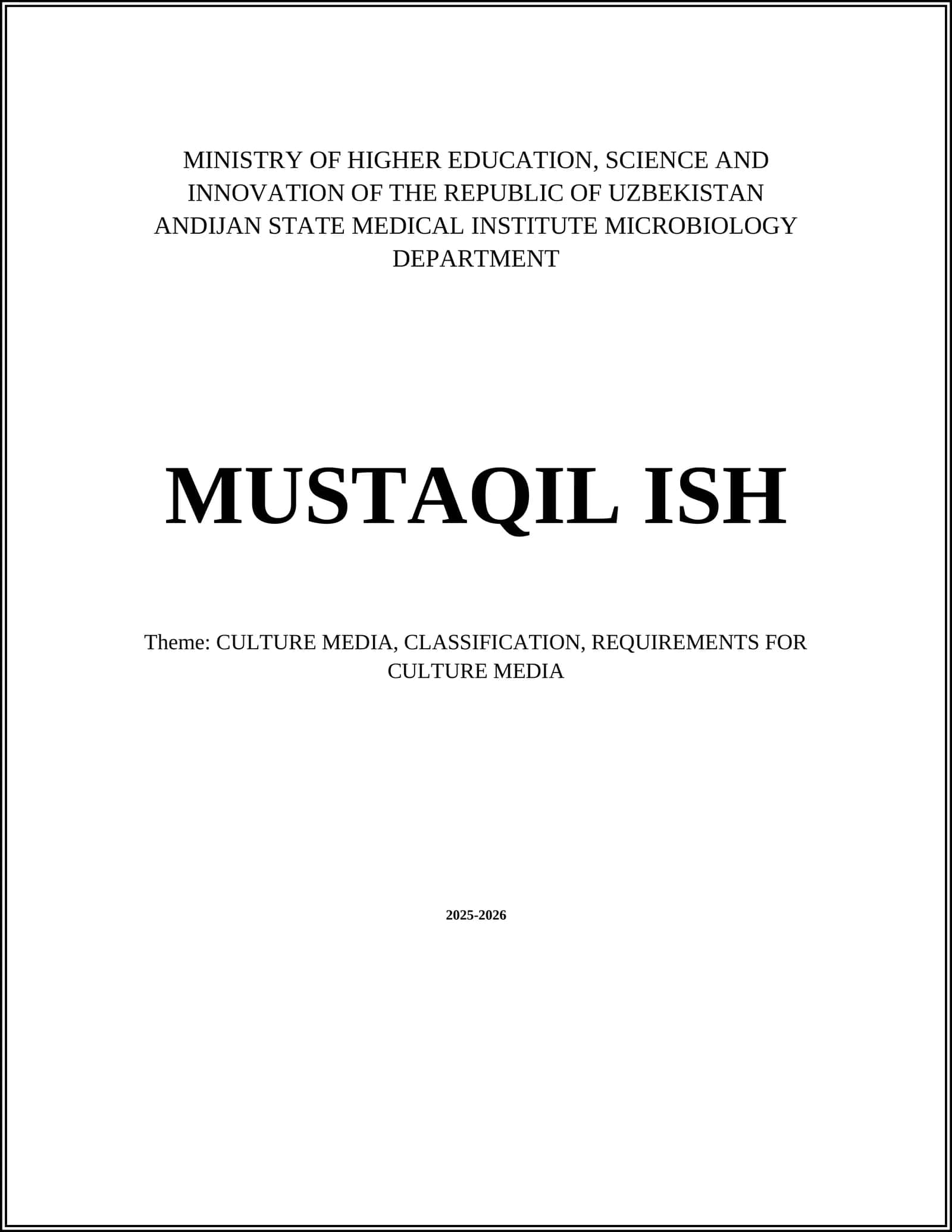 CULTURE MEDIA, CLASSIFICATION, REQUIREMENTS FOR CULTURE MEDIA 1