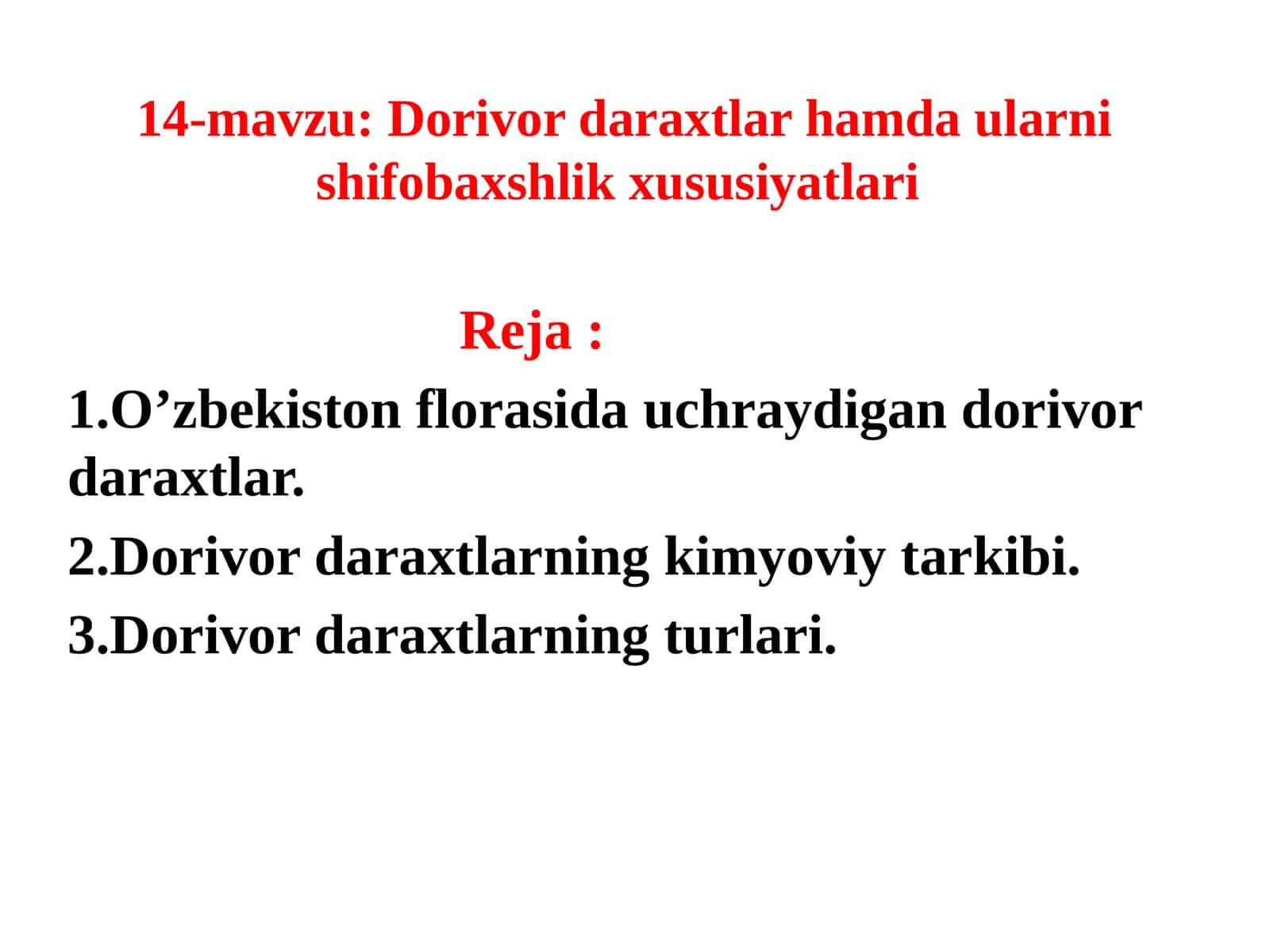 Dorivor daraxtlar hamda ularni shifobaxshlik xususiyatlari 1