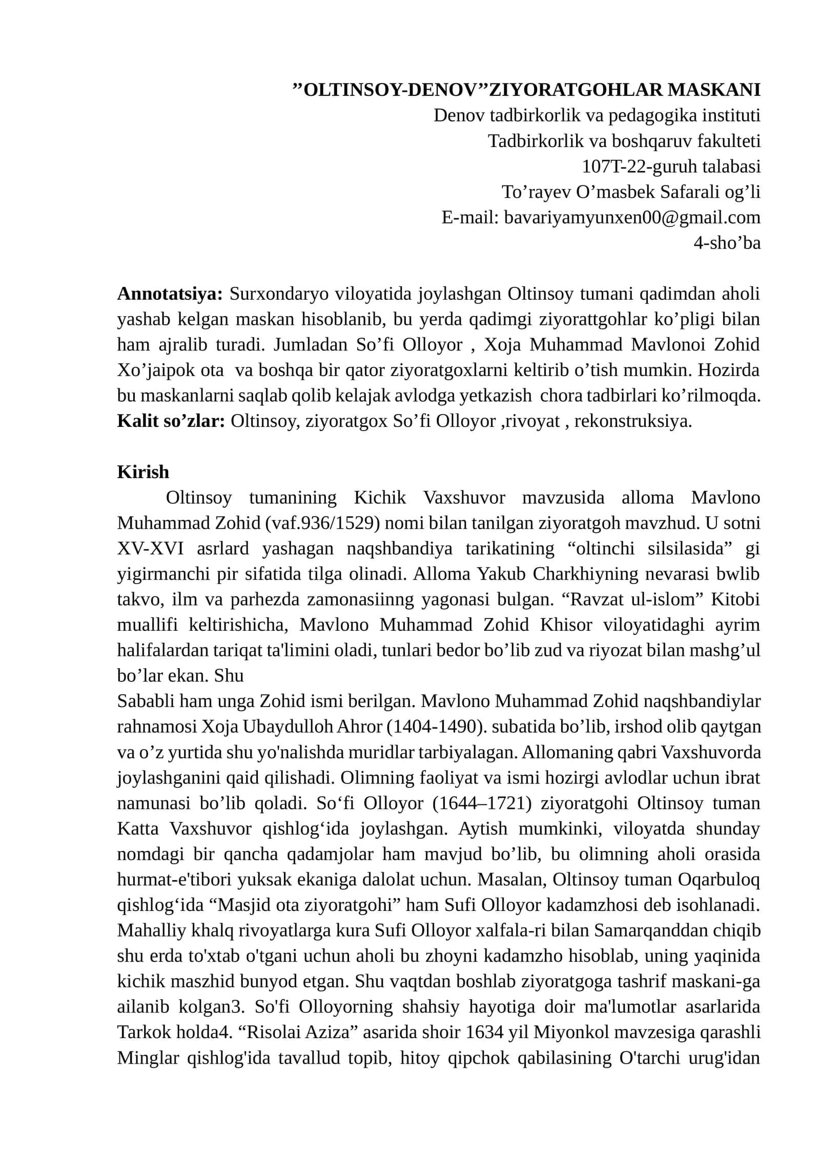 OLTINSOY-DENOV’’ZIYORATGOHLAR MASKANI 1