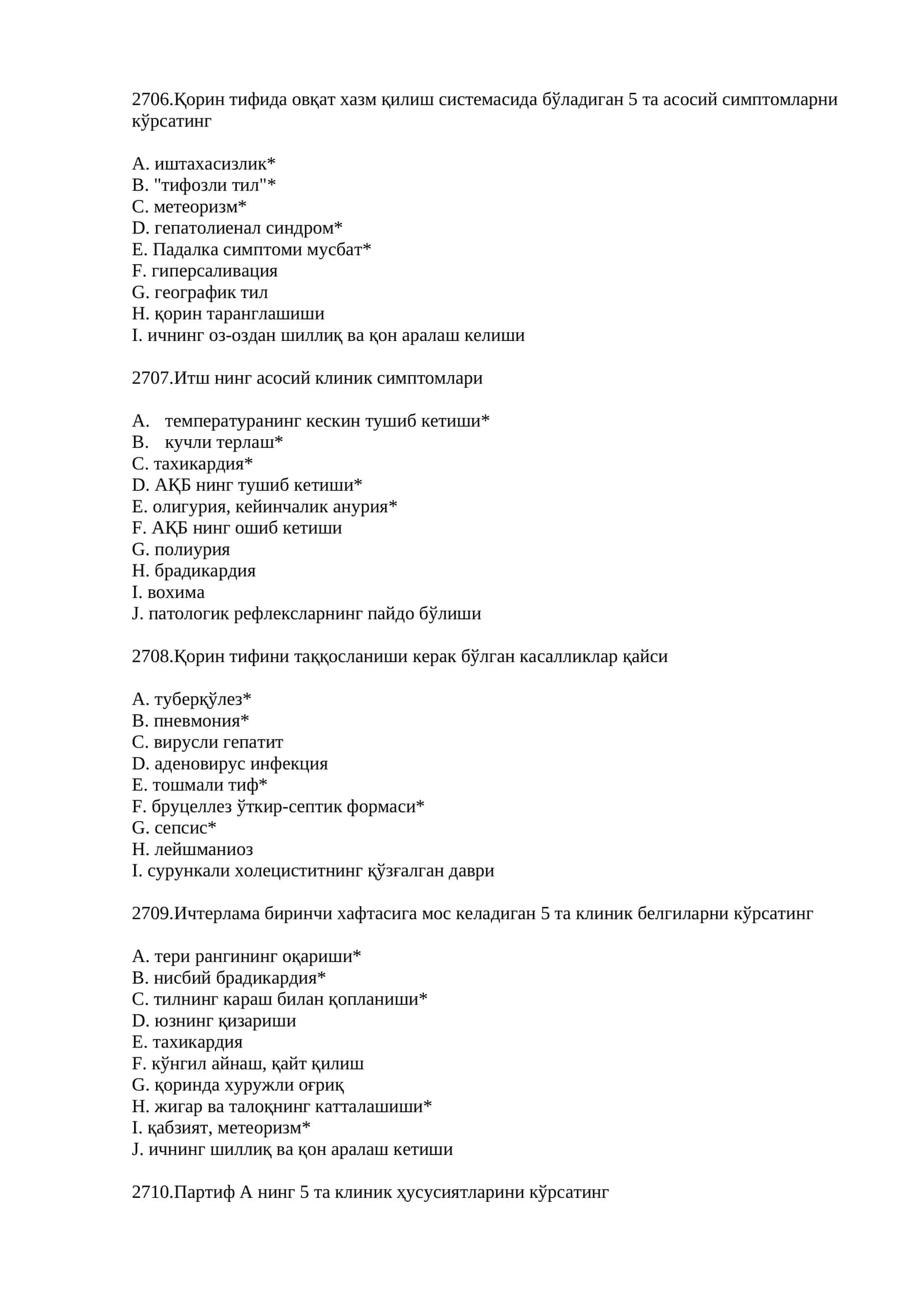 5 kurs Tibbiyot talabalari uchun test 100ta 1