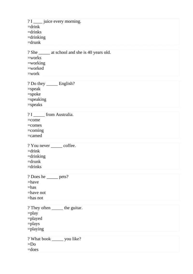 English Language Practice Questions 1