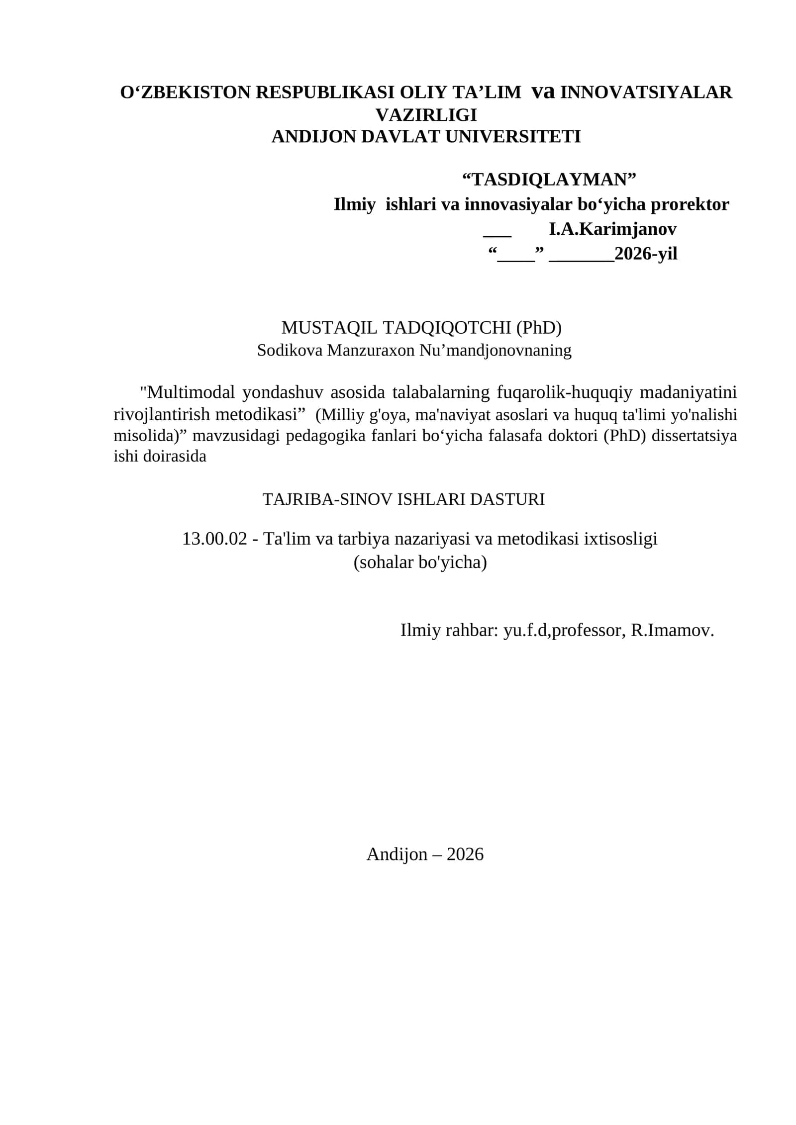 Multimodal yondashuv asosida talabalarning fuqarolik-huquqiy madaniyatini rivojlantirish metodikasi 1
