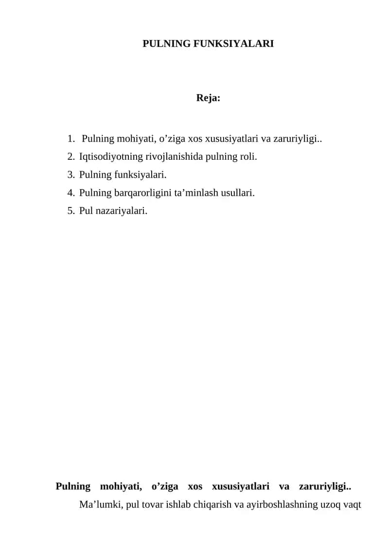 Pulning funksiyalari 1