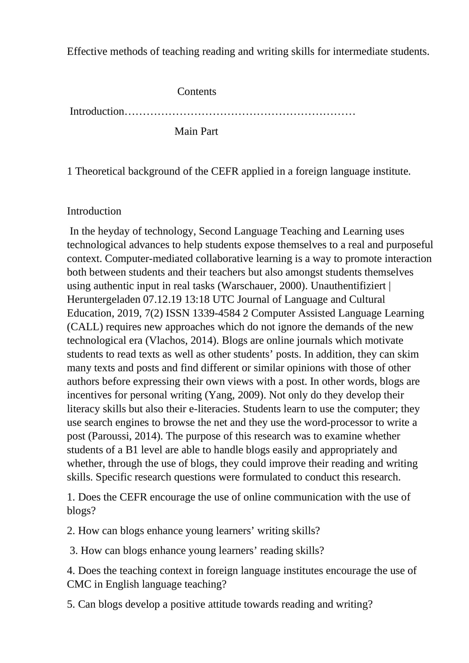 Effective methods of teaching reading and writing skills for intermediate students 1