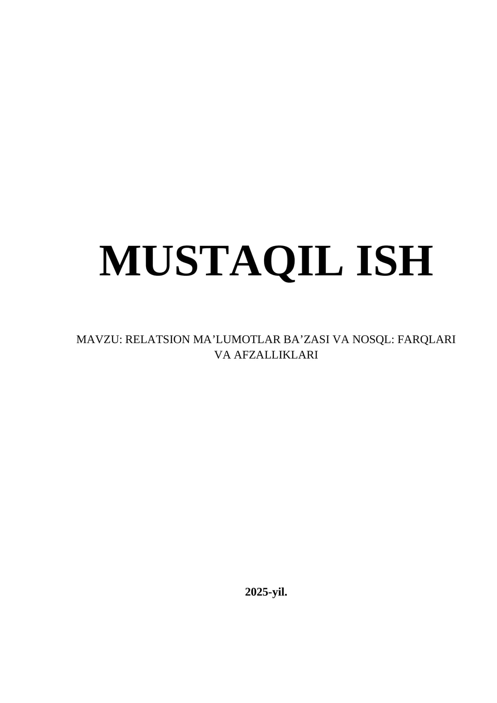 Ma'lumotlar bazasi va NoSQL 1