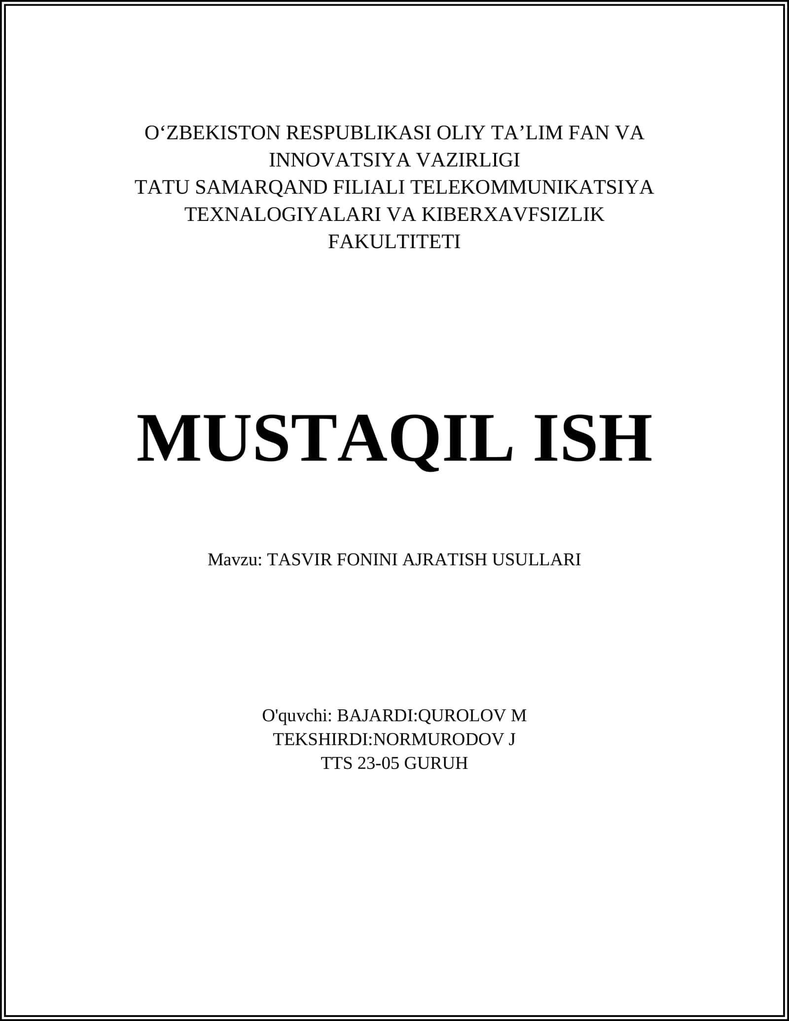 TASVIR FONINI AJRATISH USULLARI 1