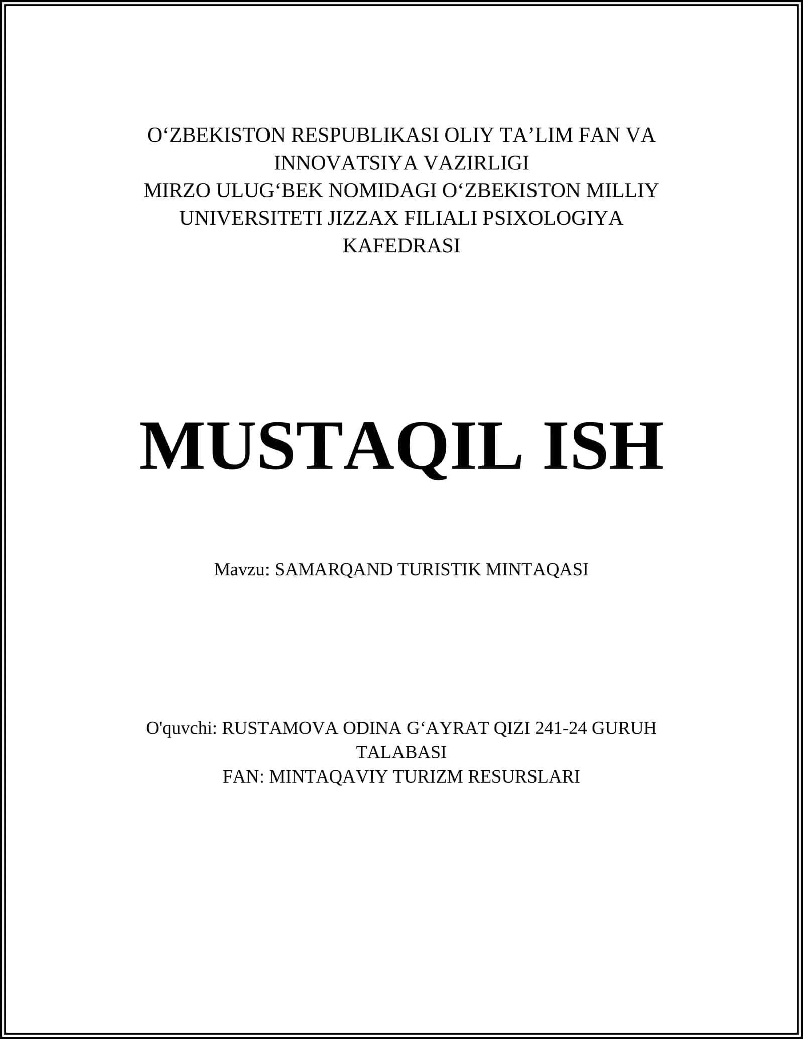 SAMARQAND TURISTIK MINTAQASI 1
