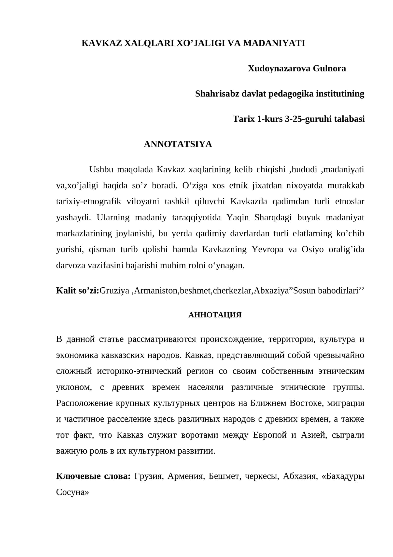 KAVKAZ XALQLARI XO’JALIGI VA MADANIYATI 1