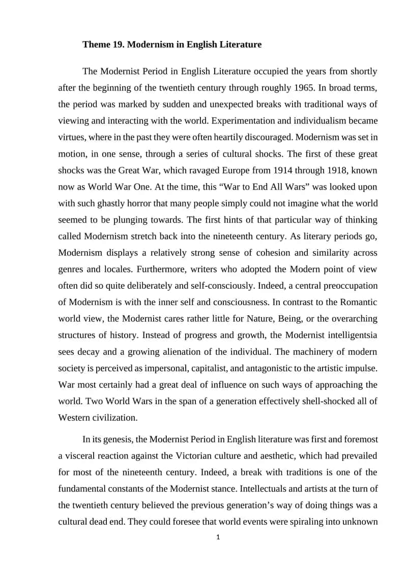 Modernism in English Literature 1