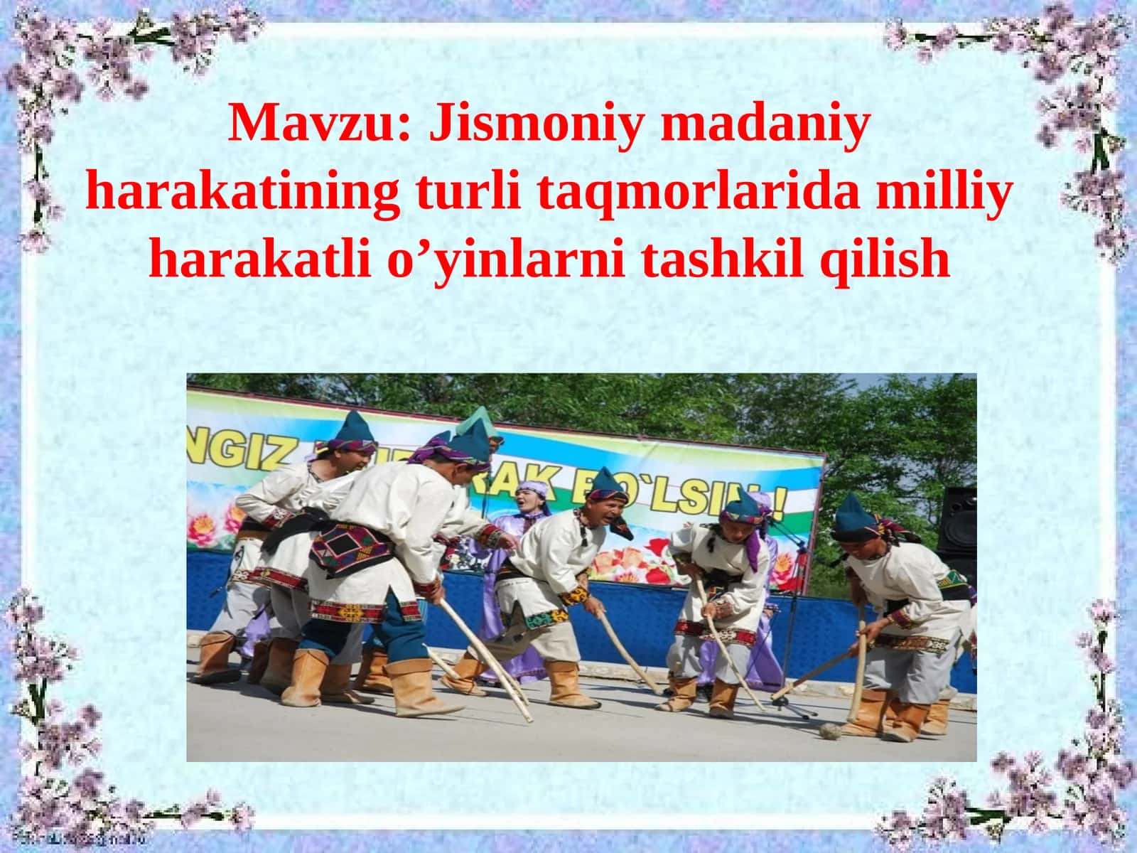Jismoniy madaniy harakatining turli taqmorlari damilliy harakatlio’yinlarni tashkil qilish 1
