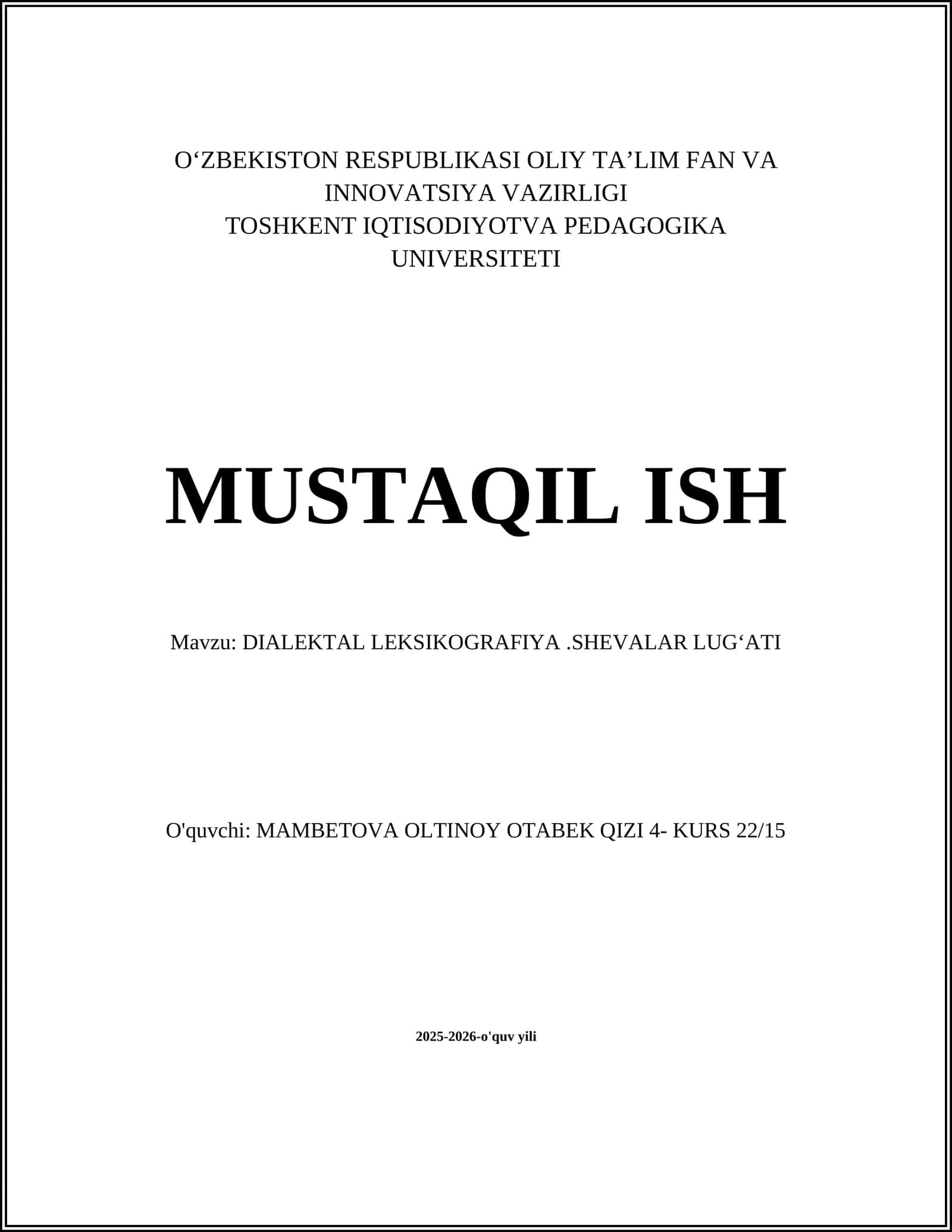 DIALEKTAL LEKSIKOGRAFIYA.SHEVALAR LUGʻATI 1