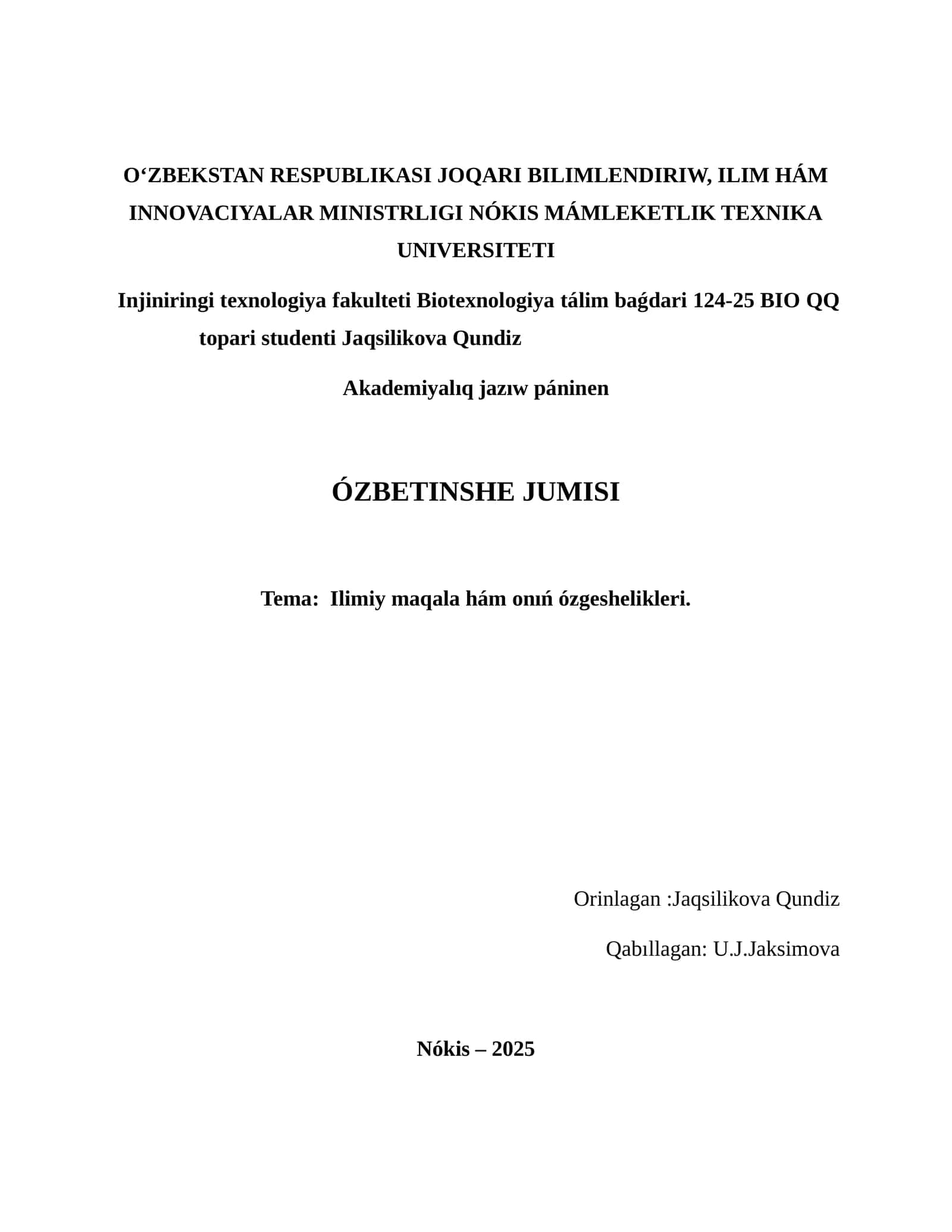 ILIMIY MAQALA HÁM ONIN ÓZGESHELIKLERI 1