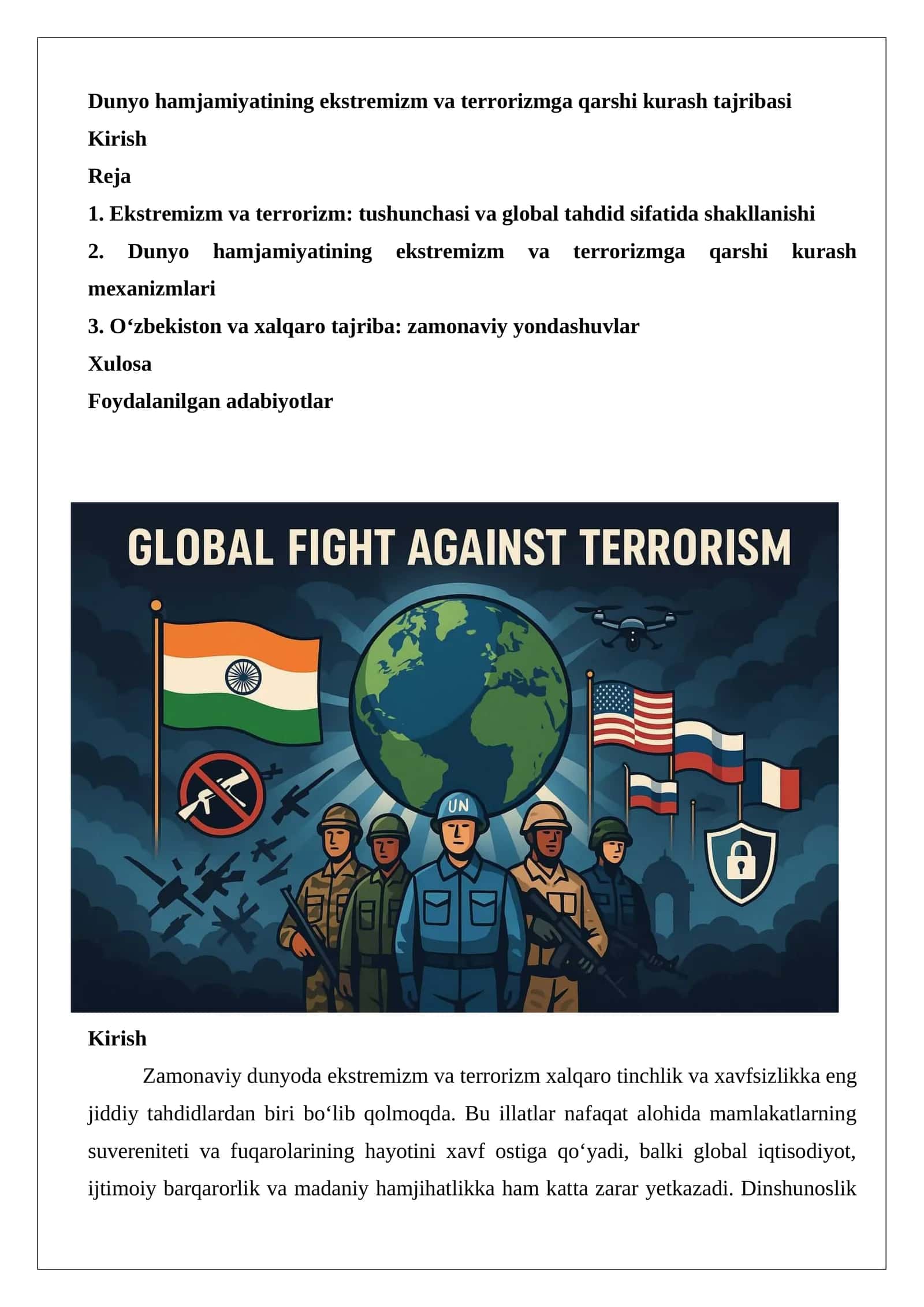 Dunyo hamjamiyatining ekstremizm va terrorizmga qarshi kurash tajribasi 1