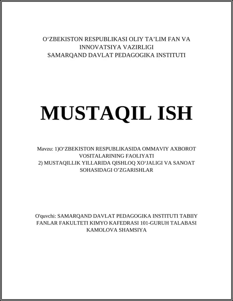 Ommaviy axborot vositalarining mustaqillik davridagi rivojlanishi 1