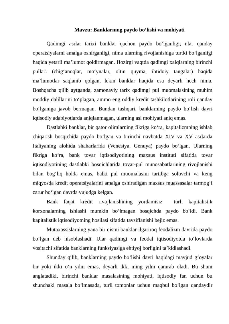 Banklarning paydo bo‘lishi va mohiyati 1