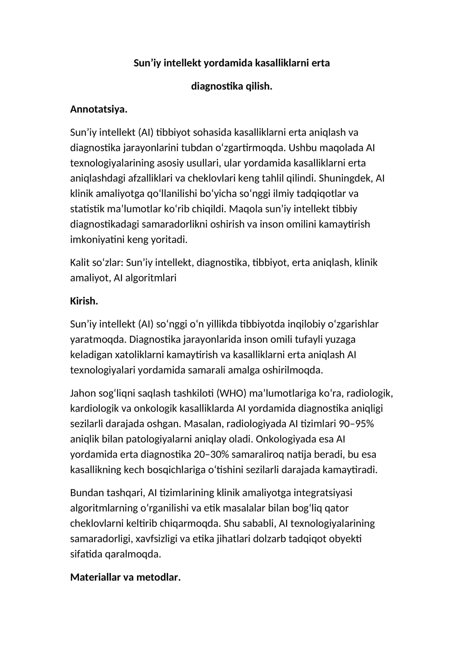 Sun’iy intellekt bilan kasalliklarni erta diagnostika qilish 1