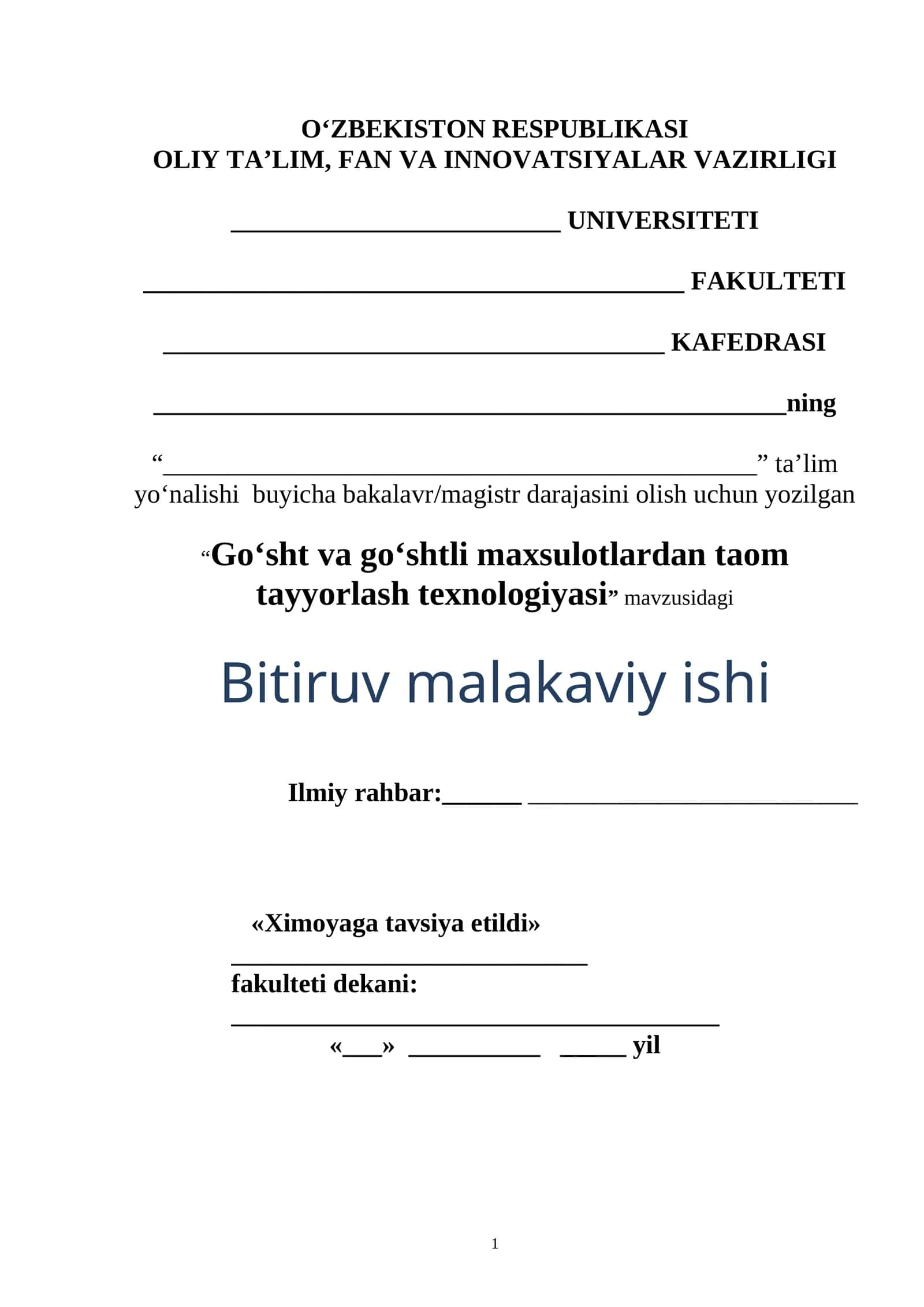 Go‘sht va go‘shtli maxsulotlardan taom tayyorlash texnologiyasi 1