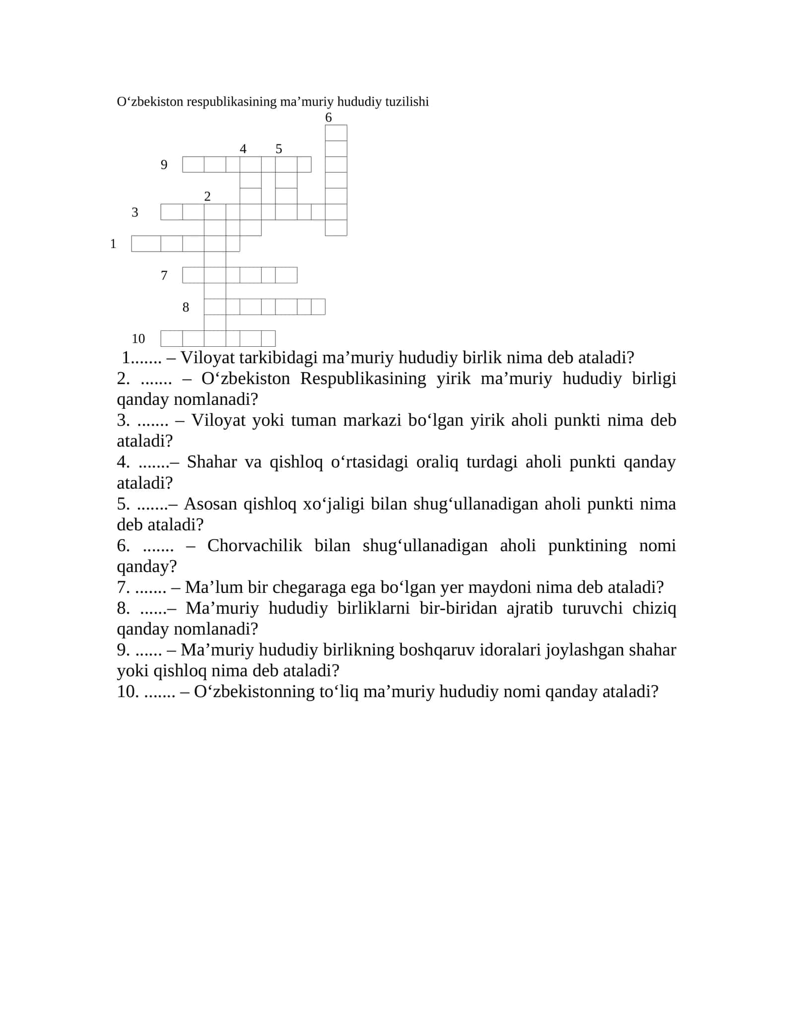 Oʻzbekiston respublikasining maʼmuriy hududiy tuzilishi 1