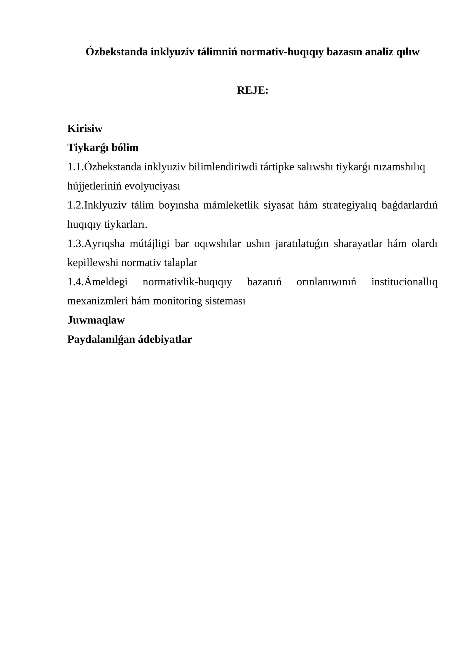 Ózbekstanda inklyuziv tálimniń normativ-huqıqıy bazasın analiz qılıw 1