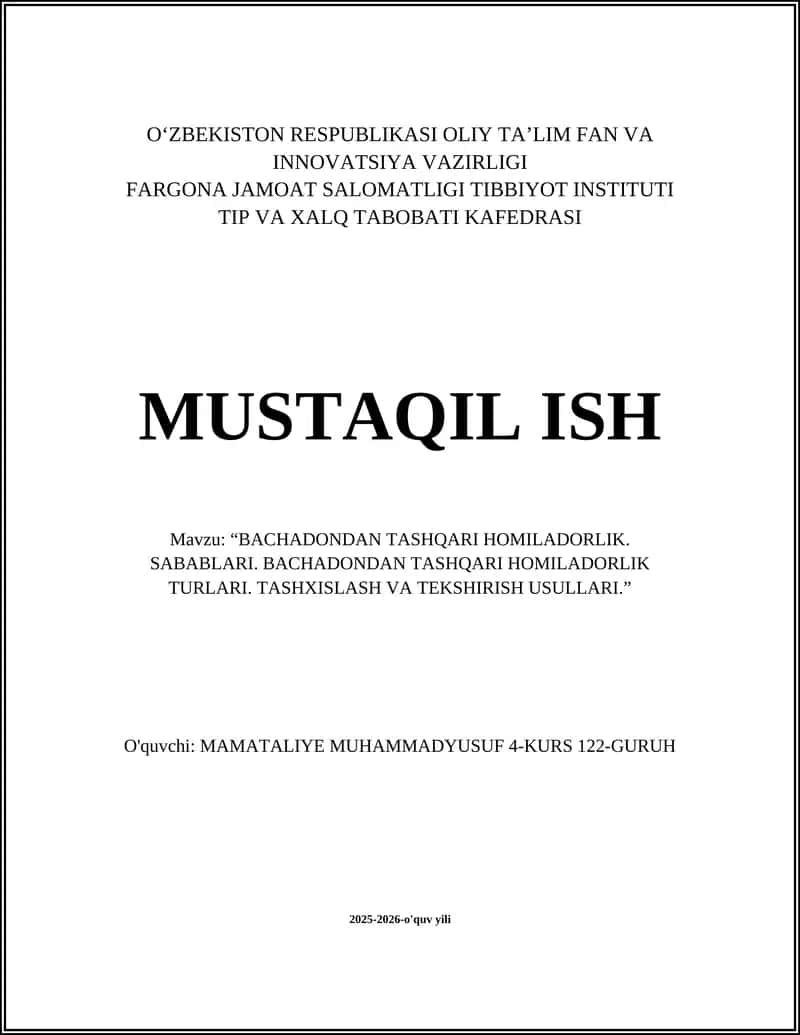 BACHADONDAN TASHQARI HOMILADORLIK 1