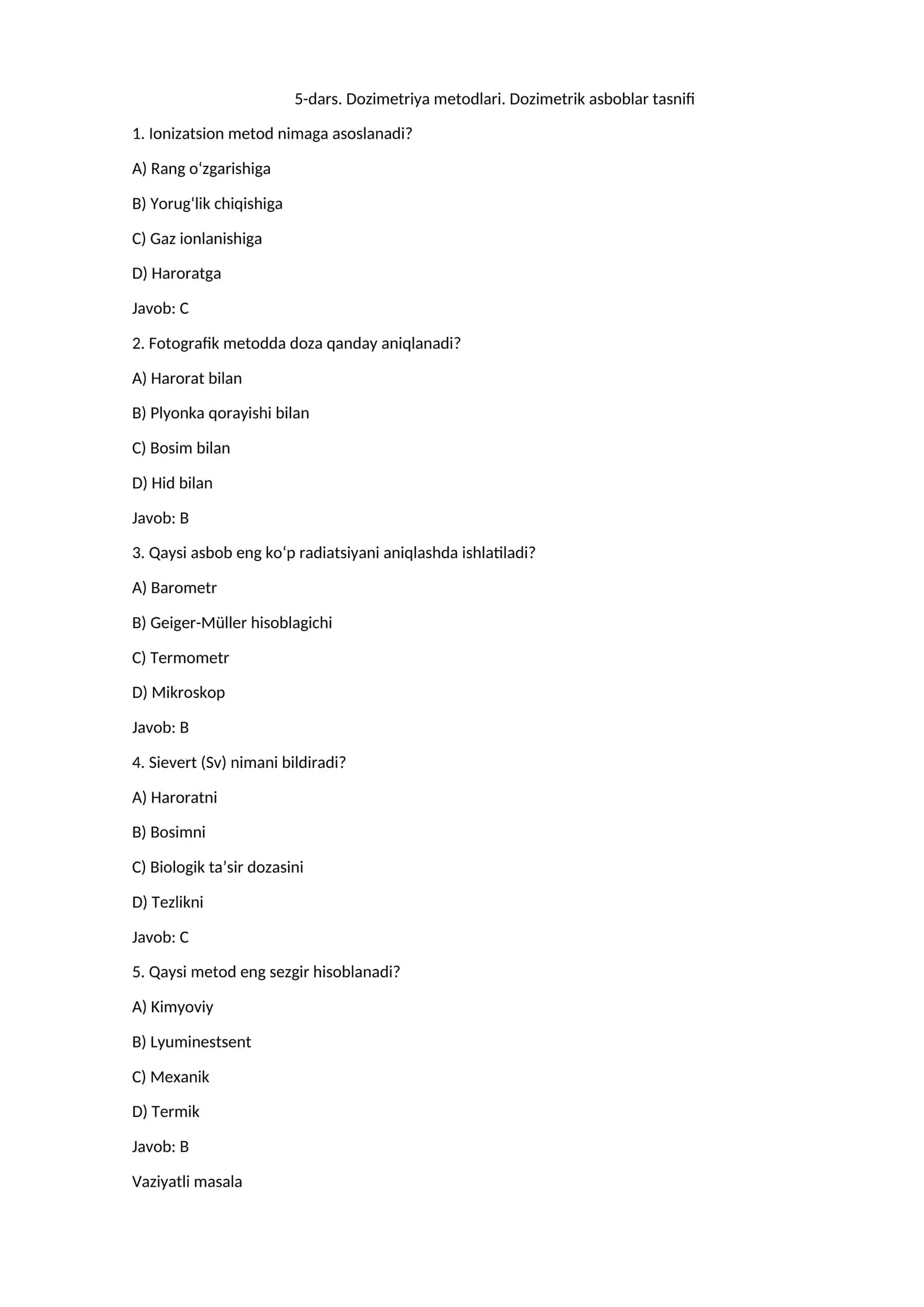 Dozimetriya metodlari. Dozimetrik asboblar tasnifi 1