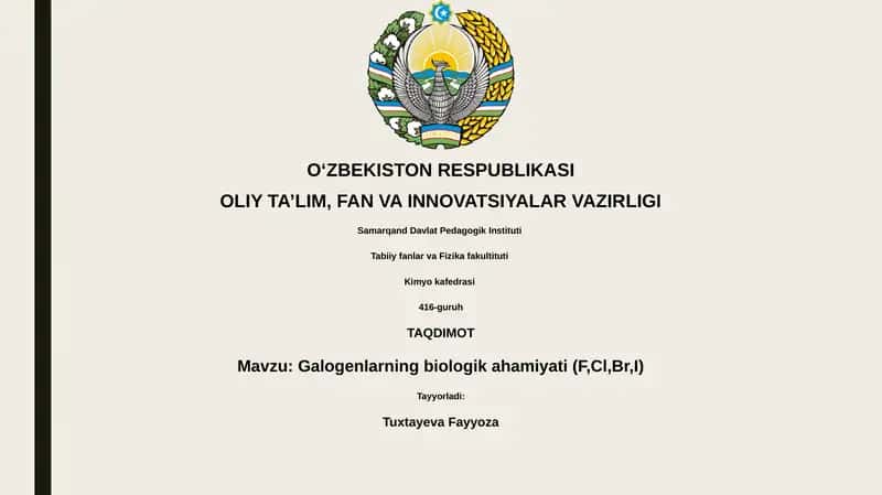 Galogenlarning biologik ahamiyati 1