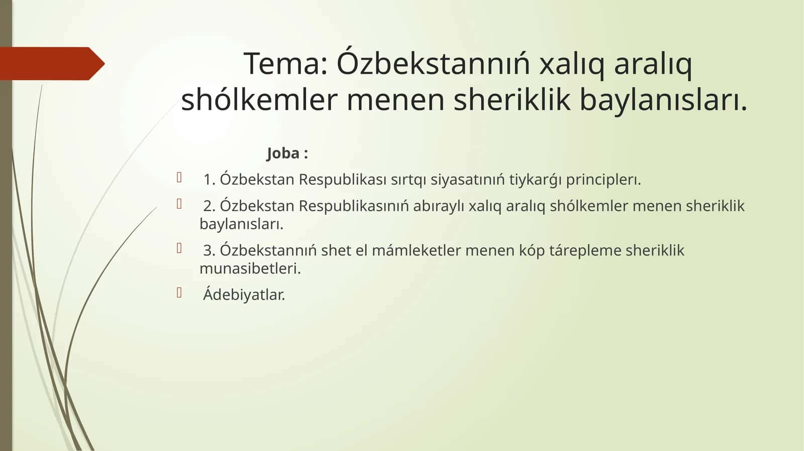 Ózbekstannıń xalıq aralıq shólkemler menen sheriklik baylanısları 1